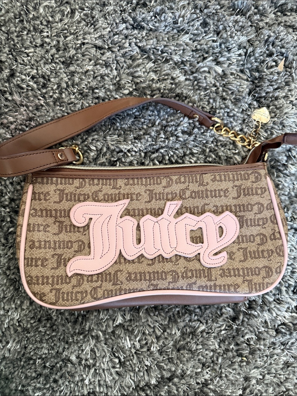 Juicy Couture Y2K Brown Monogram Pink Logo Shoulder Bag